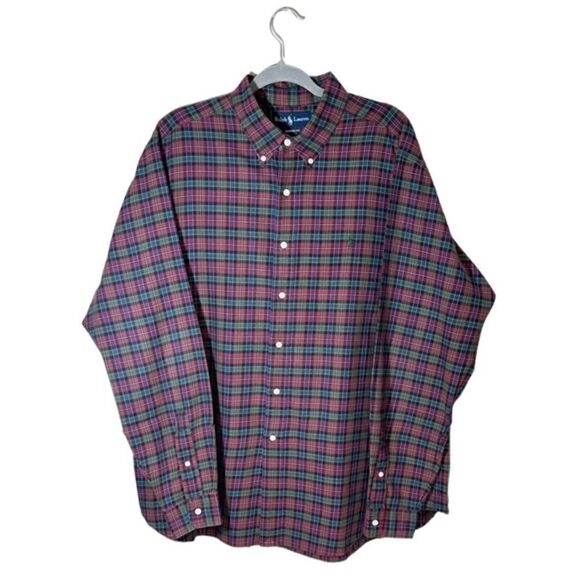 Ralph Lauren 100% Cotton Dress Red Green Shirt Size XL - Picture 1 of 6